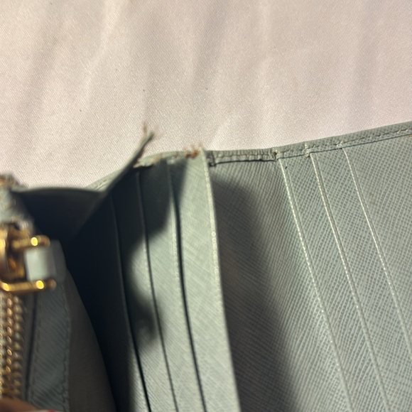 Authentic PRADA Saffiano Leather Fiocco Long Wallet Aqua GUC - Picture 10 of 12